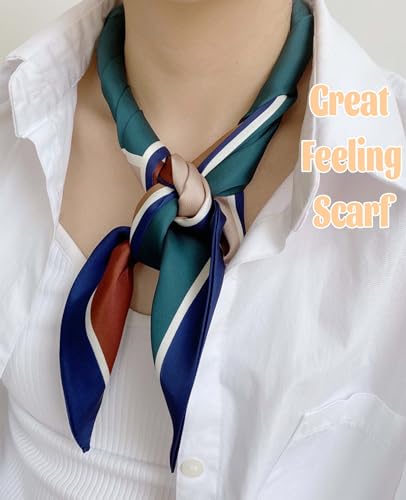 kcctoo 59” Long Silk Like Head Scarf Women's Fashion Square Neck Satin Scarfs for Bag Hair Scarves Gift 59 * 5.9” - color: F1 Green Coffee 4 Color Splicing 59" X 5.9"