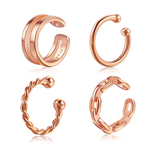 CHIC & ARTSY 925 Sterling Silver Ear Cuffs for Women, Non Piercing Clip On Cartilage Cuffs, Adjustable Fake Conch & Helix Earrings, Gold Plated & Oxidized Various Styles - color: ear cuff #20