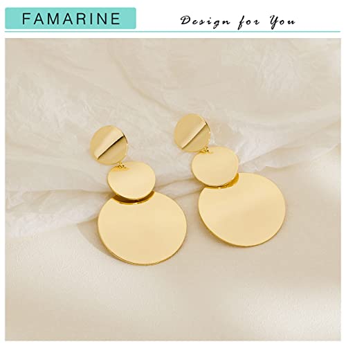 FAMARINE Gold Silver Disc Dangle Earrings for Women - style: style A