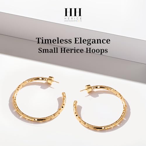 Hoop Earrings – 63.5mm Diameter, Gold Plated Brass with Matte Finish & Signature Hole Pattern, Lightweight Statement Hoops with Secure Friction Disc Backs - color: Gold, size: Small