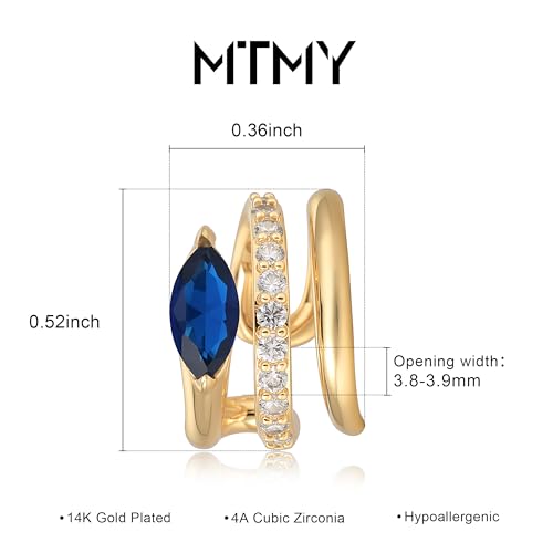 MTMY Gold Ear Cuff Earring for Women 14K Gold Plated Cubic Zirconia Non-Pierced Clip on Cartilage Chunky Ear Cuffs Hypoallergenic Jewelry - style: blue eye