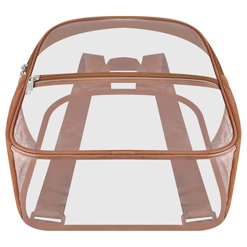 Oraben Clear Backpack Stadium Approved, 12 x 6 x 11 in, Small Transparent Backpack for Concerts, Sports Events, Festivals, Travel, Waterproof PVC, Adjustable Straps, Women Men - color: Coffee Brown, style: Nylon Shoulder Straps