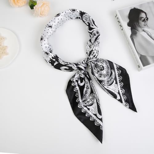 AIBFRID Square Head Scarves Satin Silk Hair Scarf Boho Bandana Headwear for Women Silk Feeling Hair Wrap Neck Scarf - color: Black, size: 35inch