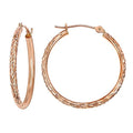 14k Rose Gold X-pattern Diamond-cut Round Hoop Earrings - style: 25mm