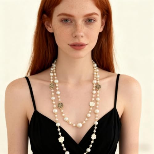 Layered Pearl Necklaces for Women Big Pearl Long Chain Necklace Dainty Faux Pearl Necklaces Statement Sweater Strand Chain Jewelry - style: SetE
