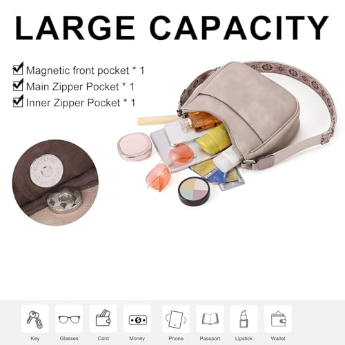 WJCD Women Crossbody Handbags Vegan Leather Shoulder Bag with Adjustable Strap - color: Grey