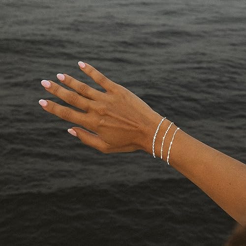 DEARMAY Sterling Silver Plated Bracelets Set for Women Waterproof, Non Tarnish Sterling Silver Link Chain Bracelets Pack Dainty, Fashion Jewelry Gifts for Everyday Comfortable - color: 3Pcs Silver Bracelet A