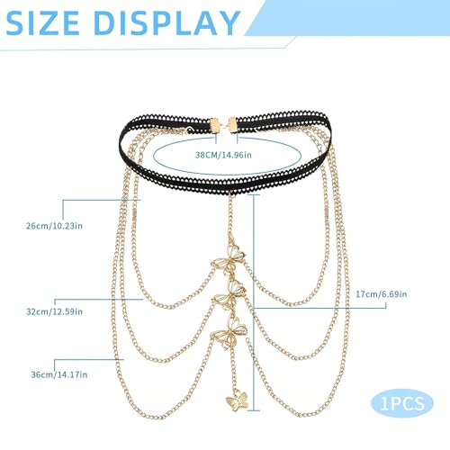 Boho Thigh Chain with Pearl Butterfly Charms Layered Gold Thigh Chain for Women Elastic Lace Leg Chain Bikini Body Jewelry for Summer Beach Party Practical Present