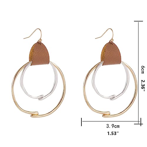 Boho Teardrop Earrings, Handmade Copper Bohemian Earrings, Dangle Antique Ethnic Jewelry for Women - color: Gold&Silvery