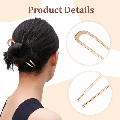 AWAYTR 3Pcs French Hair Pins for Women - Metal Hair Forks for Elegant Bun, Twist & Chignon Hairstyle Accessories (Gold) - color: Gold