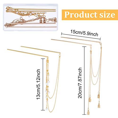 WEBBEDY 2-Style Chinese Double Chain Hair Chopsticks Vintage Tassel Hair Sticks Hanfu Chignon Hairpins Hair Accessories for Long Hair