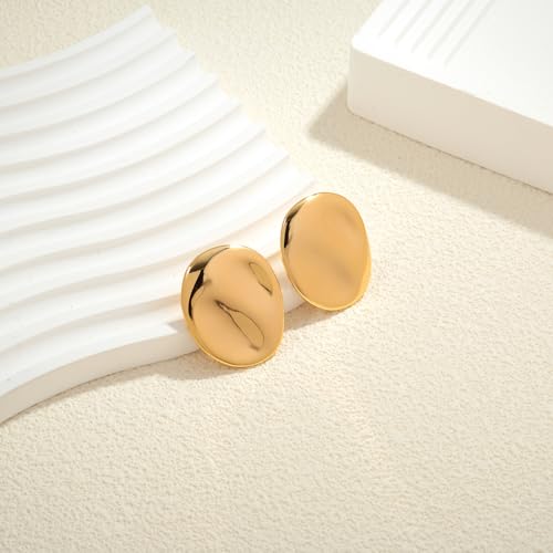 Irregular Gold Stud Earrings for Women Hammered Silver Stud Earrings Statement Geometric Earrings Vintage Gold Earrings - color: 04-Chunky geometric oval earrings