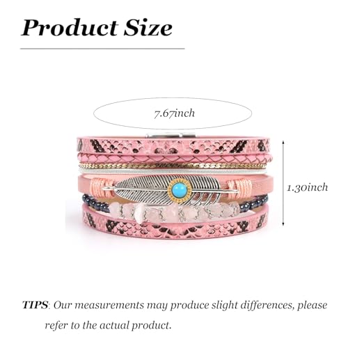 Long tiantian Boho Leather Wrap Bracelets Western Bracelets for Women Stackable Starfish Crystal Pearl Turquoise Leather Bracelet With Clasp Jewelry Gifts Boho Dresses - color: A7:Pink Bracelet