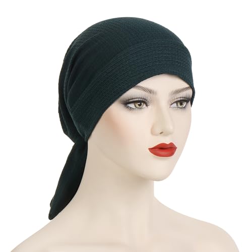 YYAOJHAO Pre Tied Bandanas Headscarf for Women - Solid Wave Chemotherapy Caps Headwrap Chemo Turban Headwear Hats - color: Dark Green