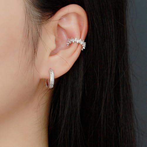 Rhinestone Ear Cuff for Women, Silver Ear Cuff Non Piercing, Fake Ear Cuffs, Sterling Silver Cuff Earrings