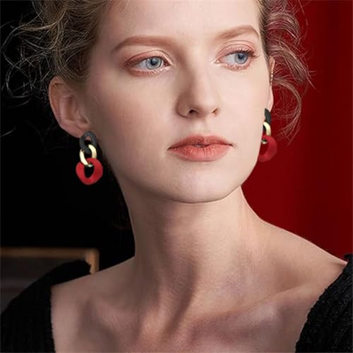Charm Elegant Hollow Color Chain Acrylic Geometric Temperament Dangle Drop Earrings Bohemian Minimalist Hypoallergenic Jewelry Gift - color: Black Gold Red