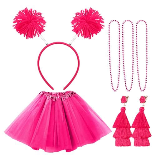 Hicarer 6 Pcs 4th of July Tutu Set Women Red White and Blue Accessories 250th Tutu Patriotic Costume Independence Day Favors - color: Rose Red