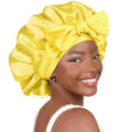 YANIBEST Adjustable Satin Bonnet for Sleeping Women Double Layer Hair Wrap Reduce Friction Prevent Frizz Natural Curly Hair - color: Yellow