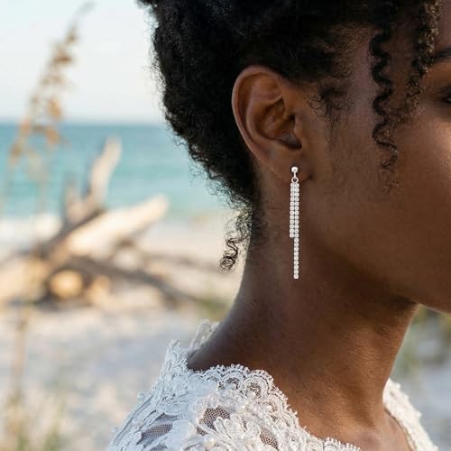 SLUYNZ 925 Sterling Silver Simulated Diamond Drop Earrings Linear Dangle Earrings for Women Teens Eelgant Wedding Bridal Prom Earrings Dainty CZ Long Dangling Earrings Tassel 4.5 cm/7.5 cm - color: A-Silver-4.5cm