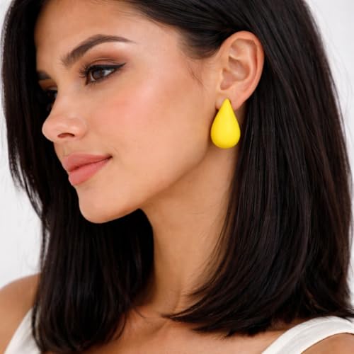 14K Gold Clip On Earrings Women,Teardrop Chunky Detachable Hoop Clip-On Earrings for Non Pierced Ears Hypoallergenic Lightweight Earring Clips - color: Yellow