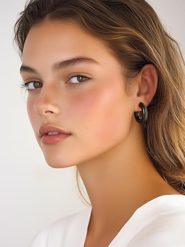 Stainless Steel Chunky Hoop Earrings For Women, Minimalist and Chic, Black/Gold Plated, Round Hoops Earrings Hypoallergenic, Size: 30mm/40mm/60mm/80mm, Come with Box - color: 2. Black, size: 20MM