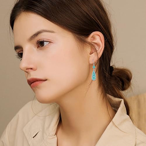 TIGER RIDER Abalone Shell 925 Sterling Silver Dangle Earrings Lightweight Filigree Dangle Drop Earrings for Women - style: Turquoise