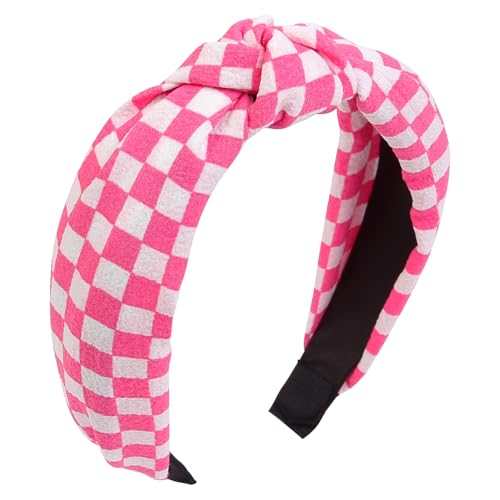 Huachi Hot Pink Headbands for Women Girls, 4 Packs Cute Flower Printed Knotted Head Bands for Women’ s Hair, Non Slip Fashion Wide Top Knot Womens Hairbands, Girls Pink Trendy Stuff Hair Accessories