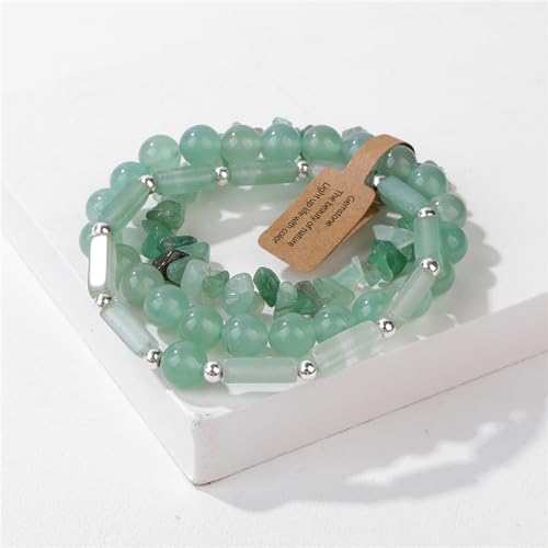 3Pcs Natural Stone Bracelets for Women 8mm Crystal Beaded Bracelets Handmade Stretch Bracelet Healing Crystal Jewelry for Women - style: Green Aventurine