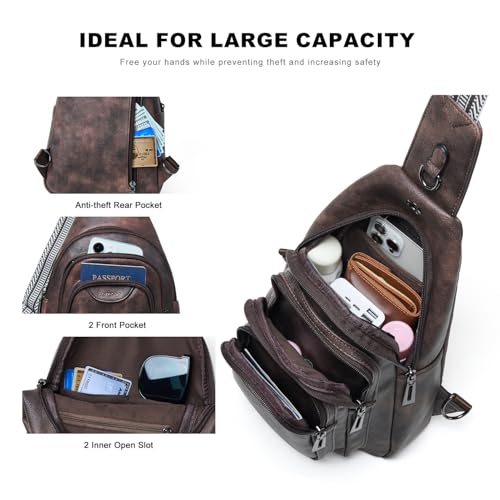 Leresas 10L Crossbody Sling Bag for Women Men Anti Theft Cross Body Fanny Pack Belt Bag Purse Gifts for Women Faux Leather, Coffee - color: 10l-coffee, size: 10L