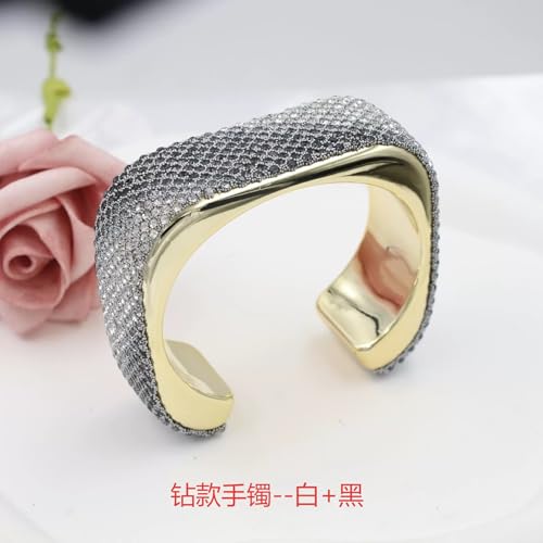 Women's Wide Cuff Bracelet Statement Jewelry with Sparkling Rhinestones, Open Adjustable Design for Party, Evening, Daily Wear - color: Gray