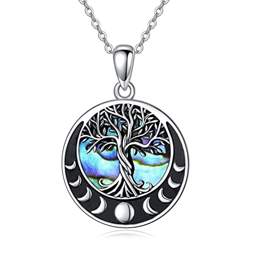 ONEFINITY Tree of Life Necklace 925 Sterling Silver Abalone Shell Celtic Knot Pendant Necklace for Women Jewelry - style: Moon Phase Tree of Life