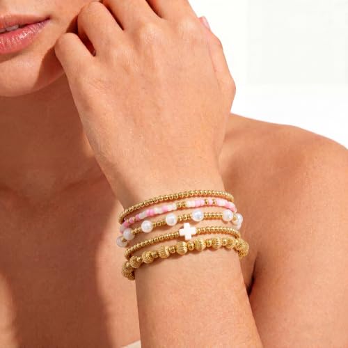 Dainty Gold Plated Pearl Crystal Beaded Bracelets Set for Women 14K Gold Plated Bead Pearl Beads Bracelet Stackable Paperclip Link Chain Bracelets Gold Plated Bracelets for Women Trendy Jewelry - color: Style4-gold bracelets set3