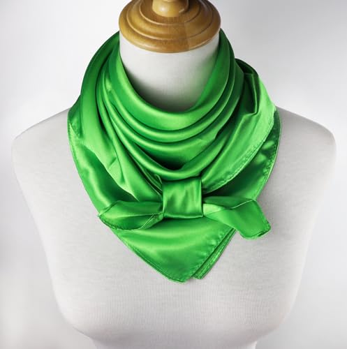 vabovin Satin Head Scarf for Women Solid Color, 35×35 in | Silk Feel Neckerchief, Hair Scarf, Fashion Bandana, Headscarf, Headband, Hair Wrap Sleeping, Daily Fashion Styling - color: 229 Grass Green