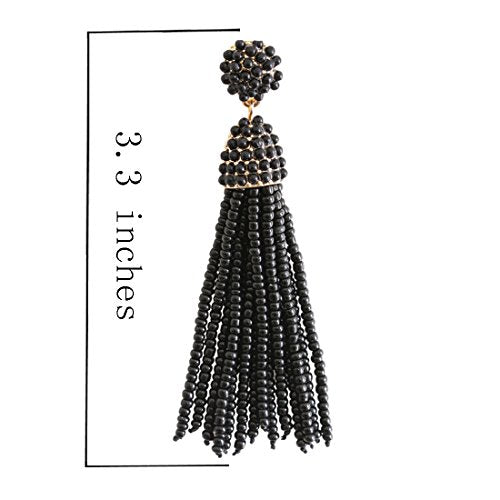 NLCAC Women's Beaded tassel earrings Long Fringe Drop Earrings Dangle 6 Colors - color: black