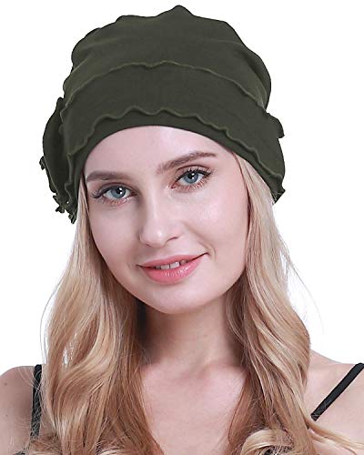 osvyo Chemo Headwear Turban Cap for Women - Cancer Beanie Hair Loss Sealed Packaging - color: Cotton-army-green