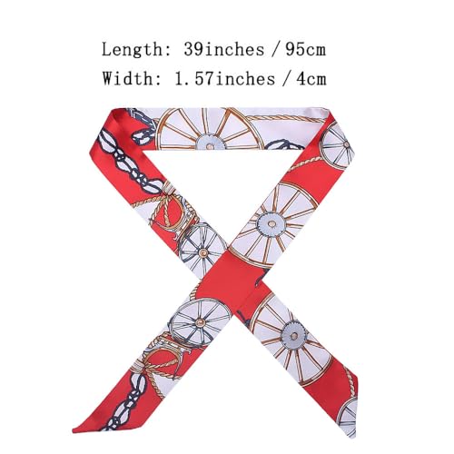 10 Pcs Long Thin Small Skinny Scarf Satin Neck Tie Ribbon Choker for Women Girls - color: Red Wheels