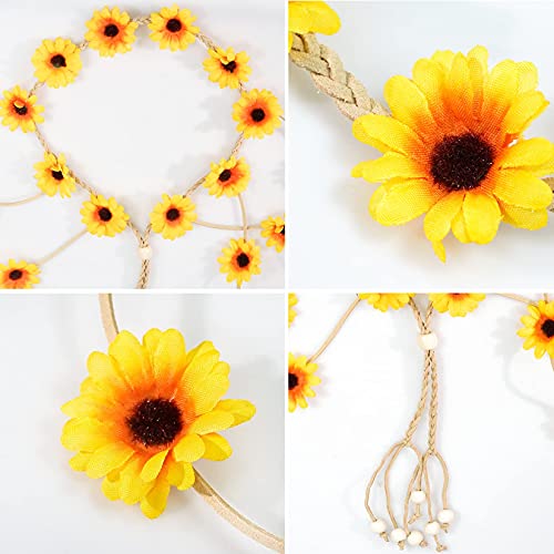 Sucrain 2pcs Flower Hippie Headband Floral Crown Summer Sunflower Hair Accessories for 70 s Bohemian Costumes Style for Women - color: White+Yellow