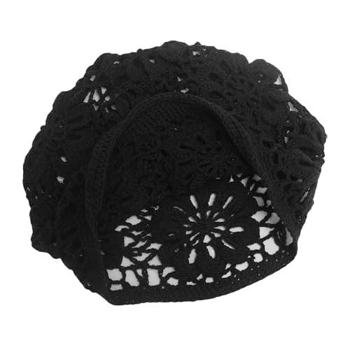 ZLYC Women Cotton Crochet Slouchy Beanie Hat Handmade Knit Summer Skull Cap - color: Black Knitted