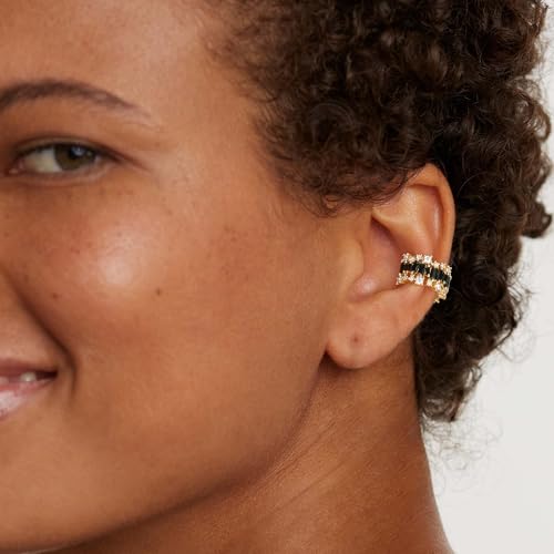 MEVECCO Ear Cuffs Non Piercing For Women 18K Gold Plated Turquiose Pearl Zircons Ear Cuff Earring Clip on Cartilage Fake Hoop Earrings Stack Jewelry Gifts - style: Black CZ -Pair