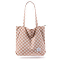 KALIDI Women Corduroy Tote Bag Zipper Casual Tote's Handbag Big Capacity Shoulder Bag with Pockets - color: Checkerboard Khaki