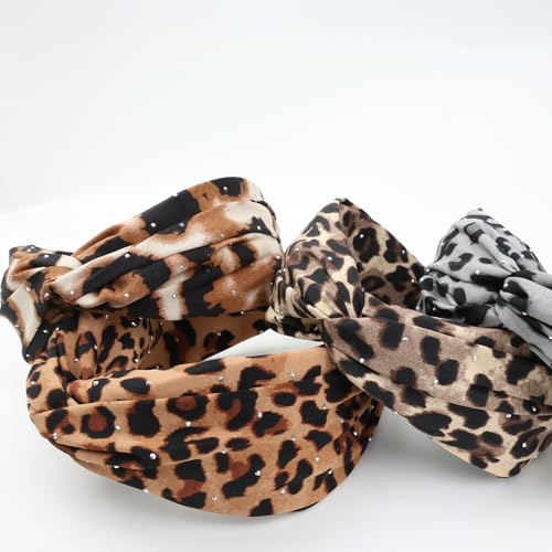 4 Pack Wide Knotted Headbands Leopard Parttern Headbands for Women Fashion Hair Bands-Leopard Print - color: Leopard Print