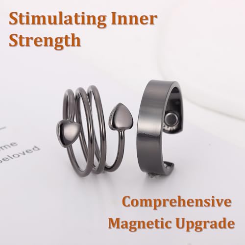 Magnetic Copper Rings Set for Women, Elegant Lymphatic Jewelry Gifts, Vintage Adjustable Vine Design (Black)