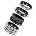 Handmade Black Leather Wrap Studded Bracelets for Women Men, 4Pcs Vintage Punk Wrist Cuff Bangle Wristband Emo Jewelry Gifts - style: Square Stud Style