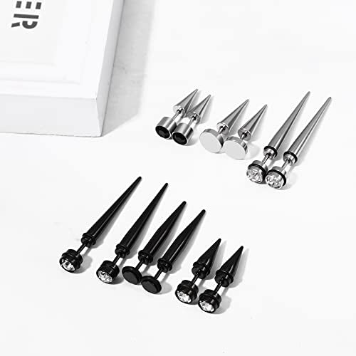 Aroncent 12PCS Stainless Steel Fake Tapers Mens Earrings Illusion Tunnel Cheater Piercing Jewelry Set for Men Women - color: Spike