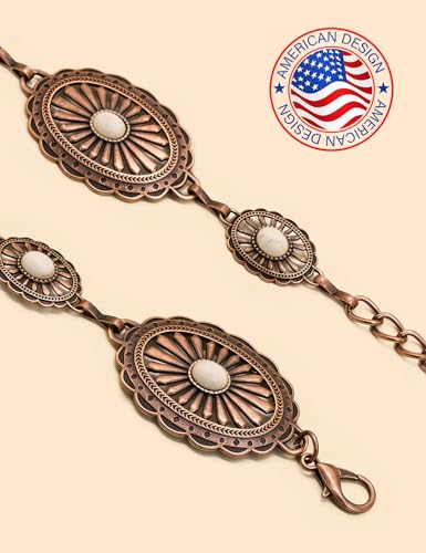 TOPACC Western Metal Concho Belt for Women Cowgirl Chain Belts for Dresses Jeans Country Concert Outfit - color: F Bronze, size: Fit Waist: 26-28 in