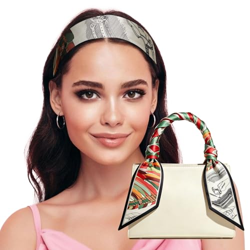 Sumolux Head Hair Scarf for Women Neck Purse Bag Handbags Scarf Like Silk - color: Black Khaki Chain