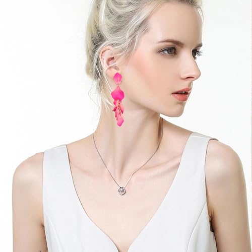 Long Acrylic Rose Petal Earrings Dangle Exaggerated Flower Earrings Drop Statement Floral Tassel Earrings for Women - color: Pink + Hot Pink