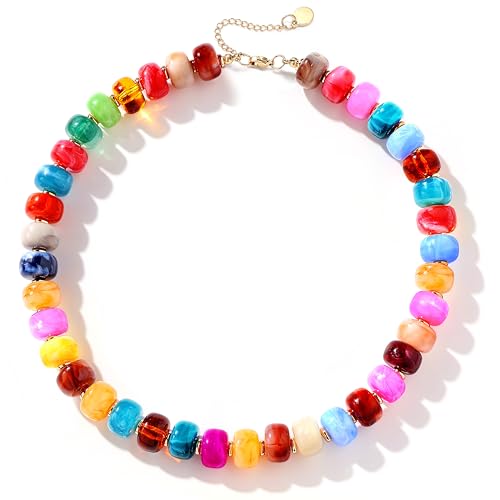 Besteel Chunky Beaded Necklace for Women - Colorful Resin Bead Choker Statement Necklaces with Gold Conch Heart Pendant Trendy Boho Large Summer Beach Jewelry - style: Colorful