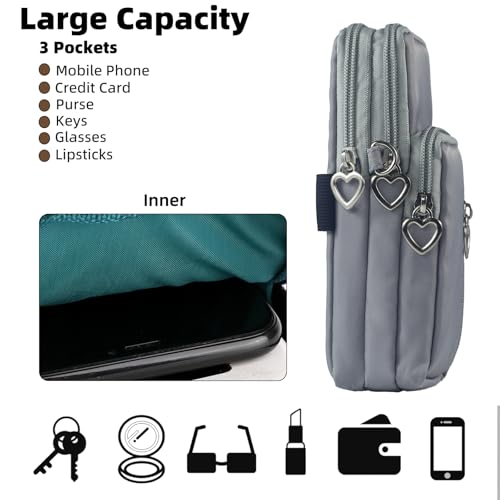 JANKS Small Crossbody Bag for Women - Mini Phone Purses with Crossbody Strap and Wallet - Nylon Arm Bag - color: A-grey