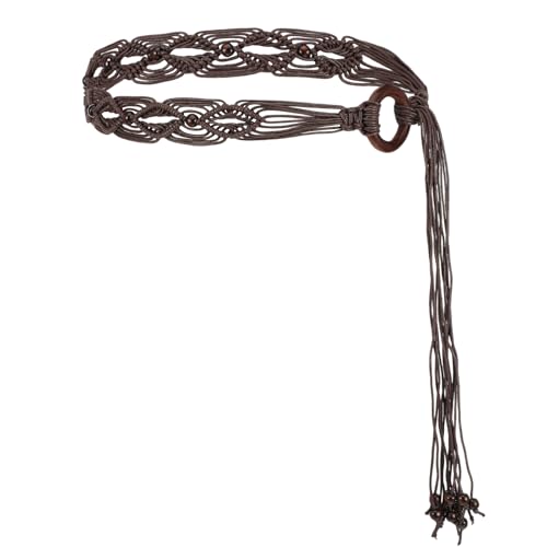 Women's Bohe Rope Braid Waist Belt Bohemian Woven Belt for Women Wooden Beaded Braided Belt Renaissance Rope Wide Belts